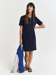 GANT Navy Shield Short Sleeve Pique 100% Cotton Polo Dress - Image 1 of 5
