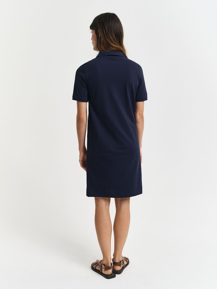 GANT Navy Shield Short Sleeve Pique 100% Cotton Polo Dress - Image 2 of 5
