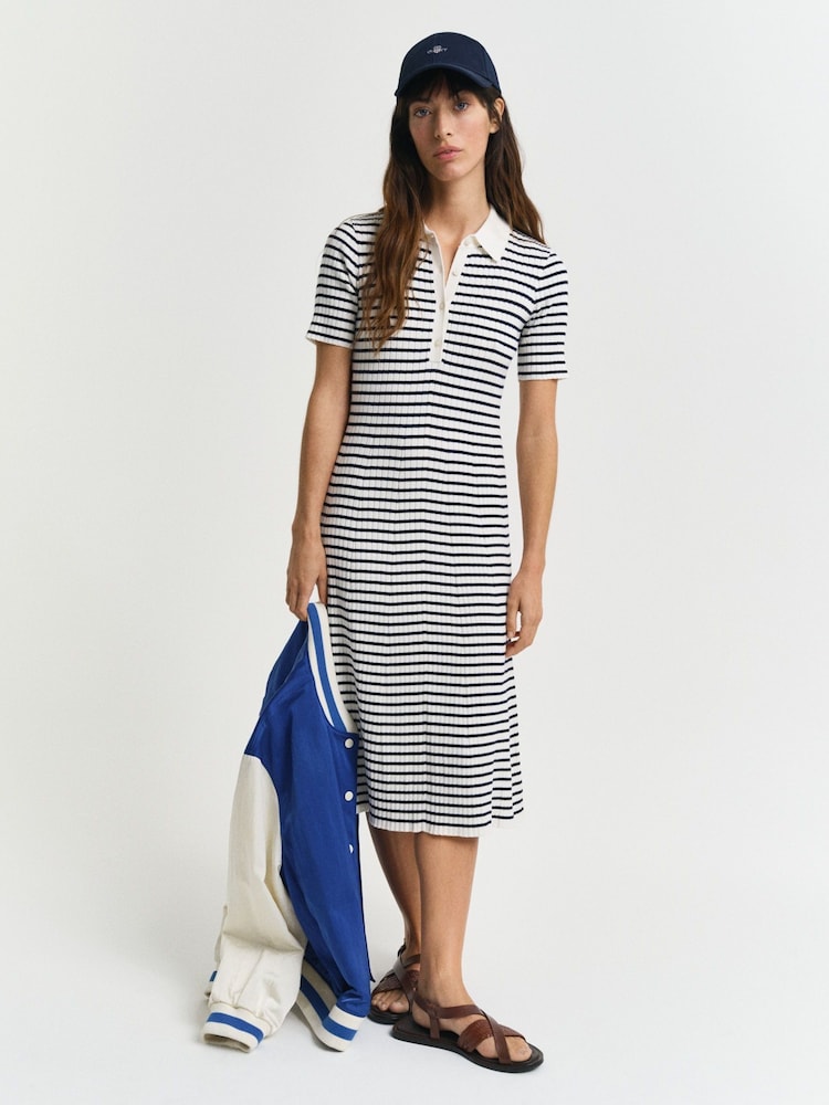 GANT Navy Knitted Stripe Short Sleeve Dress - Image 1 of 7