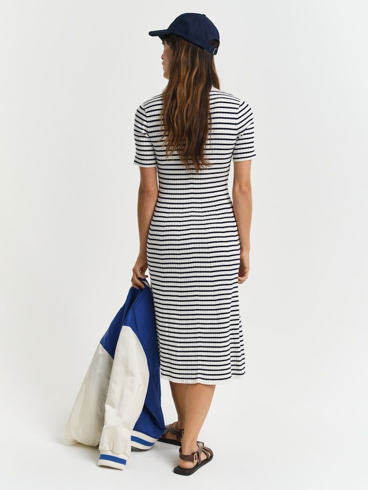 GANT Navy Knitted Stripe Short Sleeve Dress - Image 2 of 7