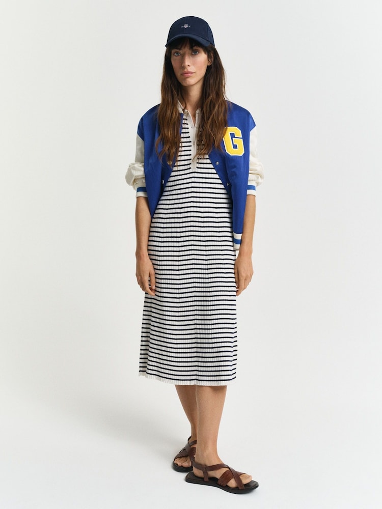 GANT Navy Knitted Stripe Short Sleeve Dress - Image 3 of 7