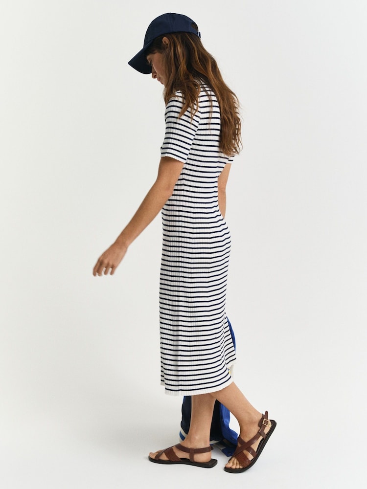 GANT Navy Knitted Stripe Short Sleeve Dress - Image 4 of 7