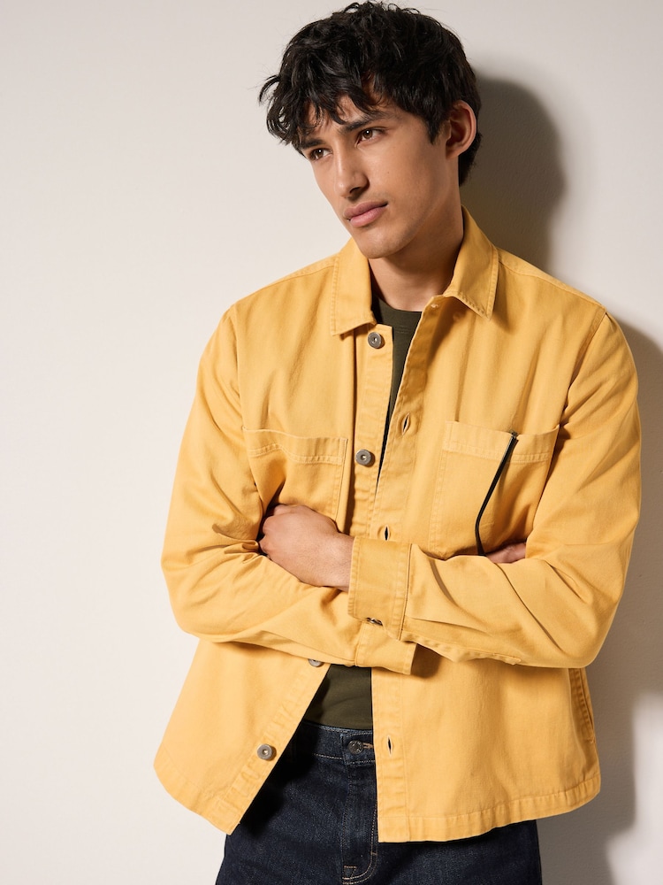 Yellow 100% Cotton Contrast Stitch Shacket Jacket - Image 1 of 11