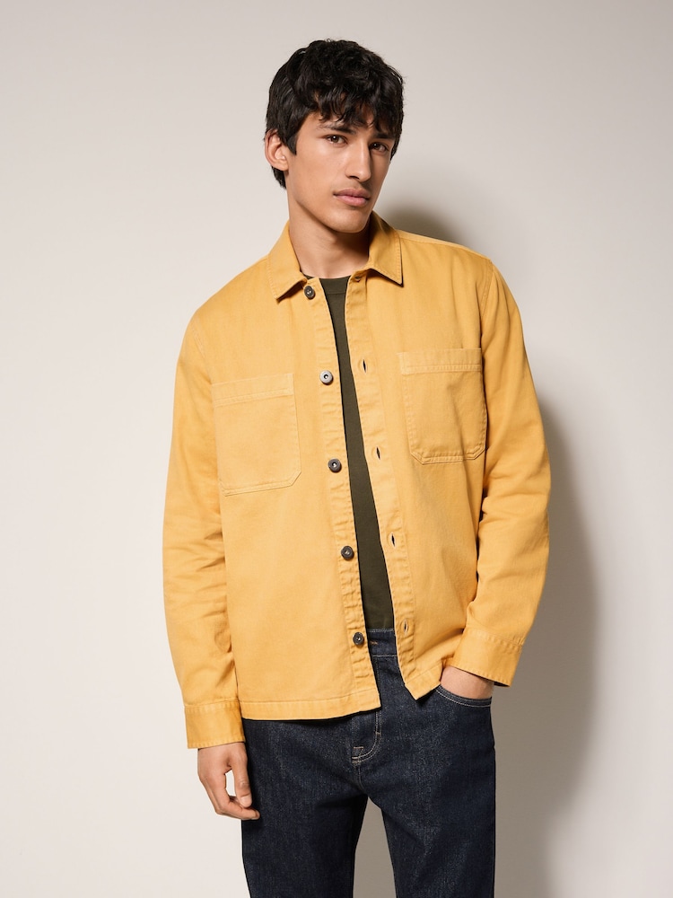 Yellow 100% Cotton Contrast Stitch Shacket Jacket - Image 4 of 11