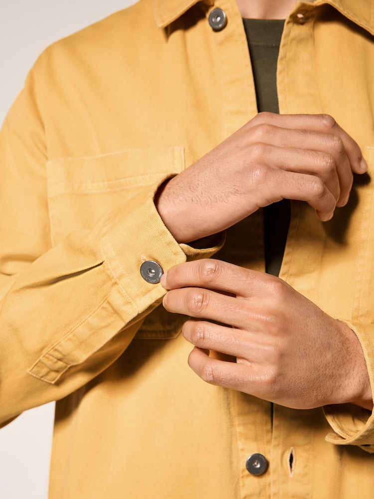 Yellow 100% Cotton Contrast Stitch Shacket Jacket - Image 5 of 11