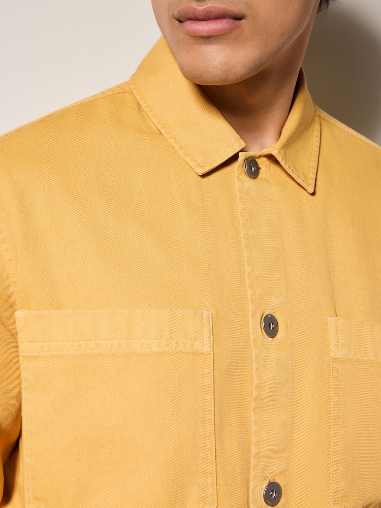 Yellow 100% Cotton Contrast Stitch Shacket Jacket - Image 6 of 11