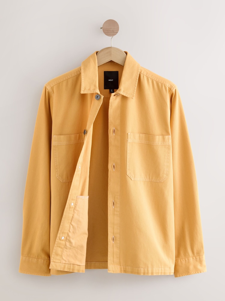 Yellow 100% Cotton Contrast Stitch Shacket Jacket - Image 8 of 11