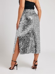 Yours Curve Silver London Sequin Maxi Skirt - Image 2 of 6