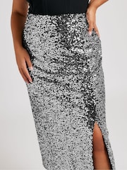 Yours Curve Silver London Sequin Maxi Skirt - Image 5 of 6