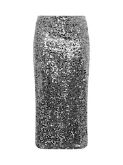 Yours Curve Silver London Sequin Maxi Skirt - Image 6 of 6