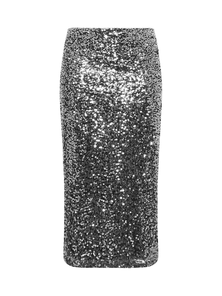 Yours Curve Silver London Sequin Maxi Skirt - Image 6 of 6