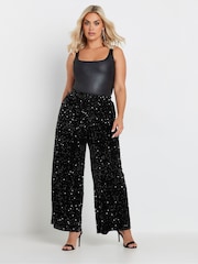 Yours Curve Black Sequin Wide Leg Trousers - Image 2 of 5