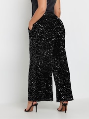 Yours Curve Black Sequin Wide Leg Trousers - Image 3 of 5