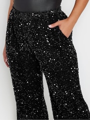Yours Curve Black Sequin Wide Leg Trousers - Image 4 of 5