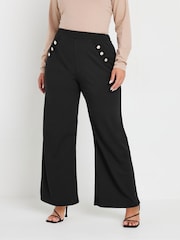 Yours Curve Black Scuba Button Wide Leg Trousers - Image 1 of 5