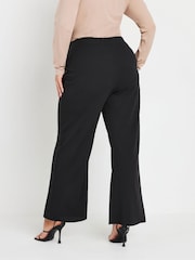 Yours Curve Black Scuba Button Wide Leg Trousers - Image 3 of 5