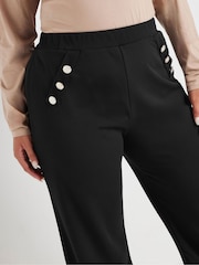 Yours Curve Black Scuba Button Wide Leg Trousers - Image 4 of 5