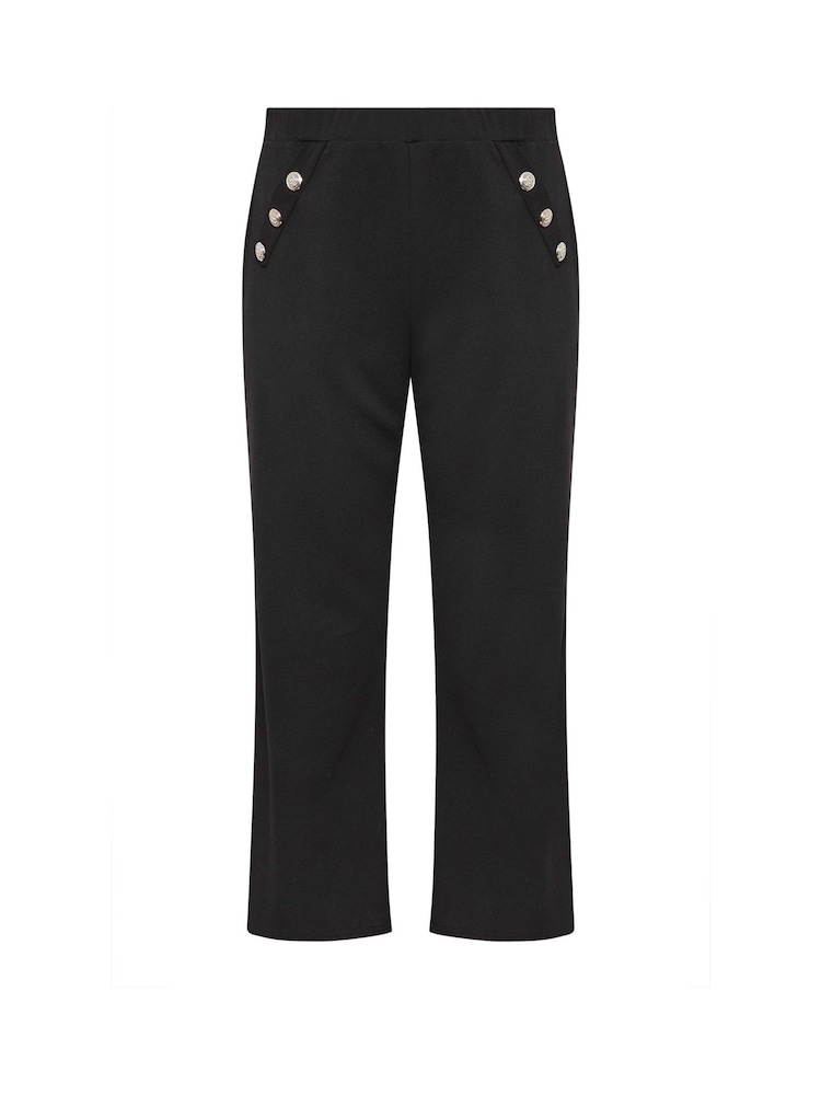 Yours Curve Black Scuba Button Wide Leg Trousers - Image 5 of 5