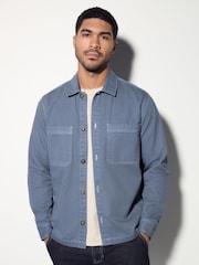 Blue 100% Cotton Contrast Stitch Shacket Jacket - Image 1 of 8