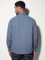 Blue 100% Cotton Contrast Stitch Shacket Jacket - Image 2 of 8