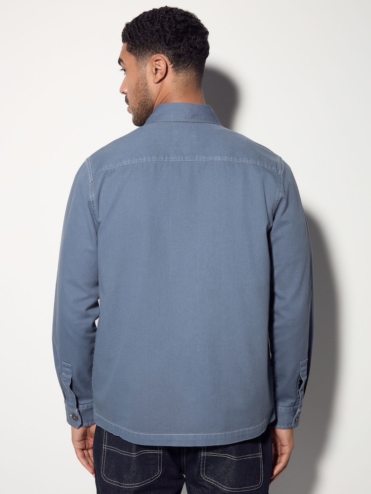 Blue 100% Cotton Contrast Stitch Shacket Jacket - Image 2 of 8
