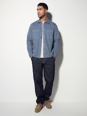 Blue 100% Cotton Contrast Stitch Shacket Jacket - Image 3 of 8