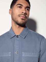 Blue 100% Cotton Contrast Stitch Shacket Jacket - Image 4 of 8