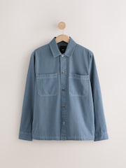 Blue 100% Cotton Contrast Stitch Shacket Jacket - Image 6 of 8