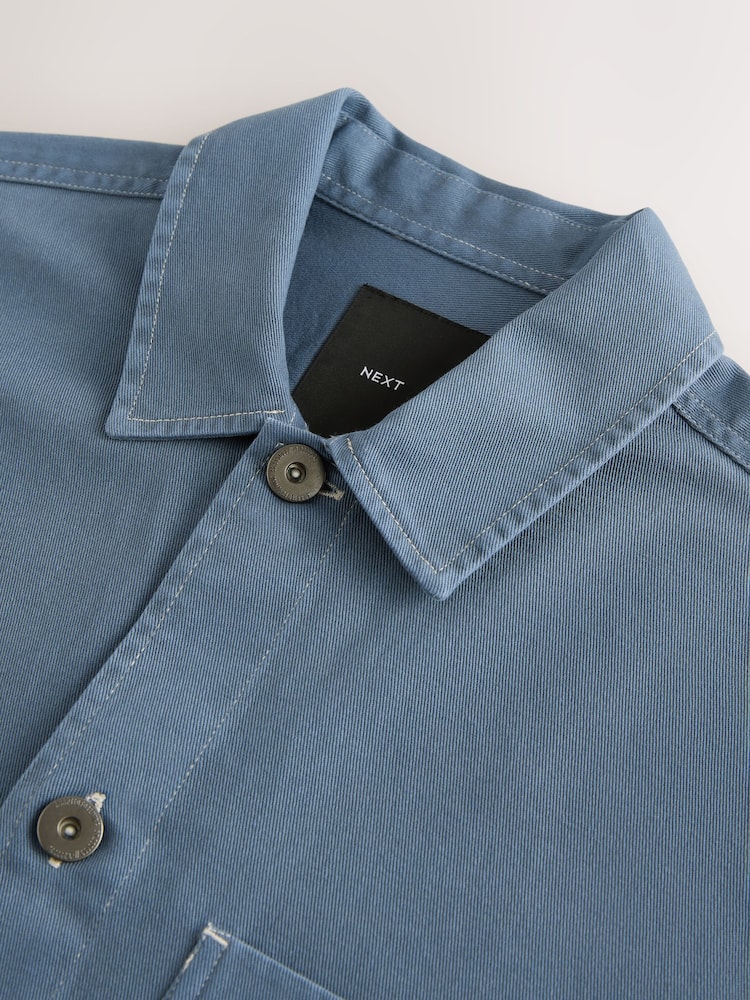 Blue 100% Cotton Contrast Stitch Shacket Jacket - Image 7 of 8