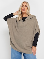 Yours Curve Natural Brown Quarter Zip Short Sleeve Jumper - Image 1 of 9
