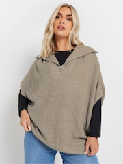 Yours Curve Natural Brown Quarter Zip Short Sleeve Jumper - Image 2 of 9