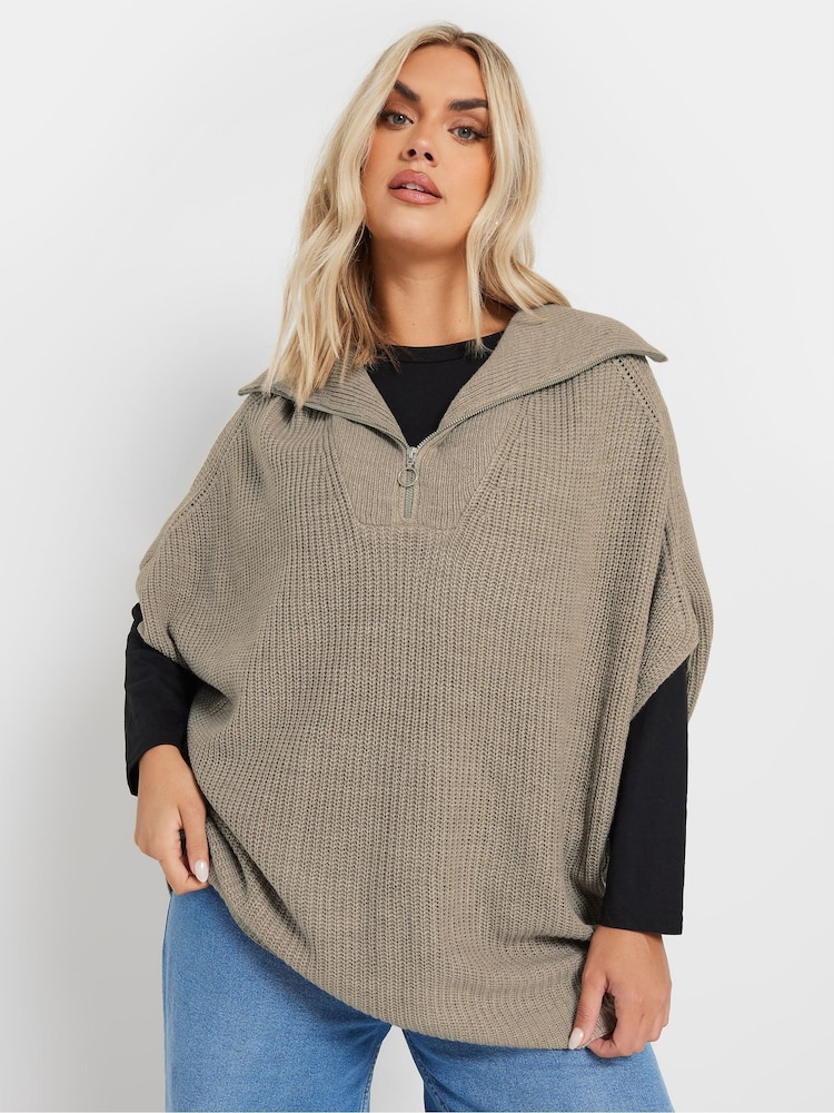 Yours Curve Natural Brown Quarter Zip Short Sleeve Jumper - Image 2 of 9