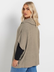 Yours Curve Natural Brown Quarter Zip Short Sleeve Jumper - Image 4 of 9