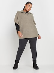 Yours Curve Natural Brown Quarter Zip Short Sleeve Jumper - Image 6 of 9