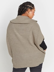 Yours Curve Natural Brown Quarter Zip Short Sleeve Jumper - Image 7 of 9