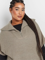 Yours Curve Natural Brown Quarter Zip Short Sleeve Jumper - Image 8 of 9
