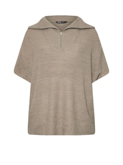 Yours Curve Natural Brown Quarter Zip Short Sleeve Jumper - Image 9 of 9