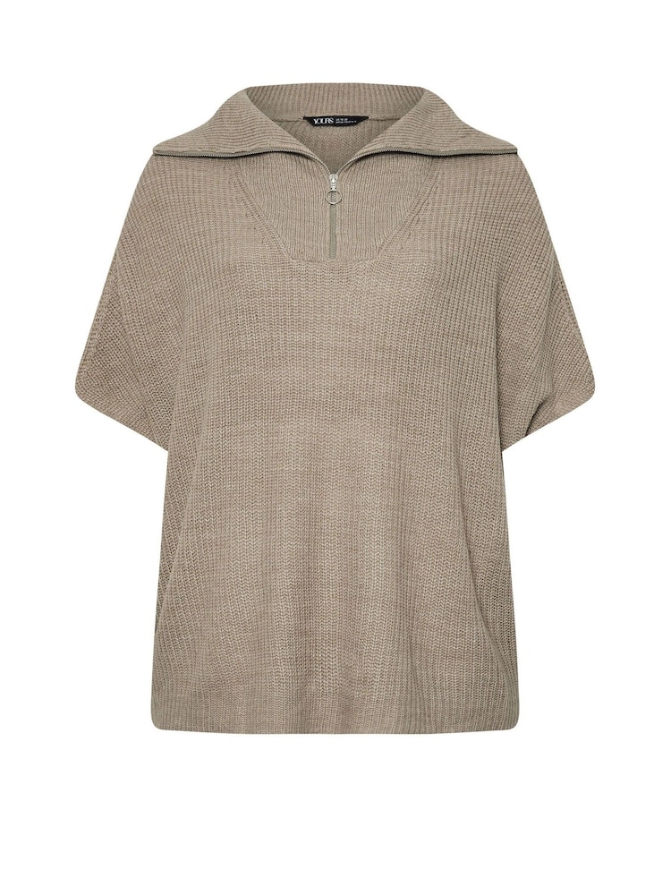 Yours Curve Natural Brown Quarter Zip Short Sleeve Jumper - Image 9 of 9
