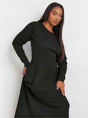 Yours Curve Black Textured Flared Maxi Dress - Image 4 of 5