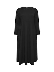 Yours Curve Black Textured Flared Maxi Dress - Image 5 of 5