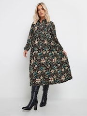 Yours Curve Black Floral Shirred Maxi Dress - Image 1 of 5