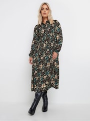 Yours Curve Black Floral Shirred Maxi Dress - Image 3 of 5