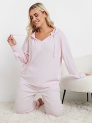 Yours Curve Pink Waffle Cropped Hoodie - Image 1 of 5