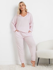Yours Curve Pink Waffle Cropped Hoodie - Image 2 of 5