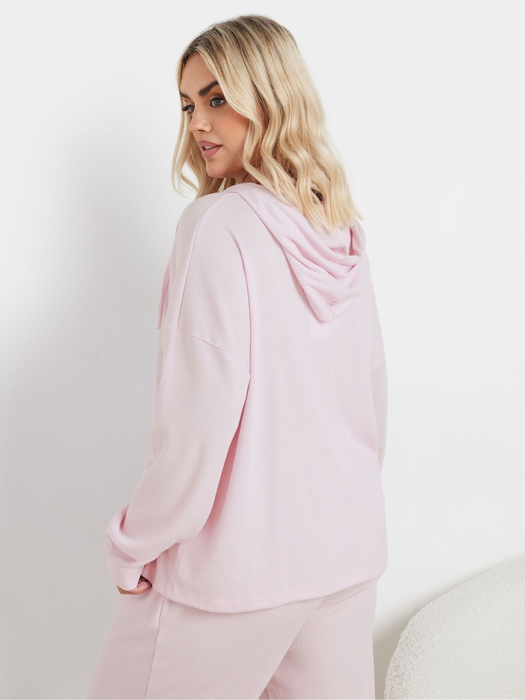 Yours Curve Pink Waffle Cropped Hoodie - Image 3 of 5