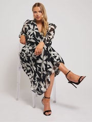 Yours Curve Black London Blurred Floral Print Maxi Wrap Dress - Image 1 of 5