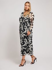 Yours Curve Black London Blurred Floral Print Maxi Wrap Dress - Image 2 of 5
