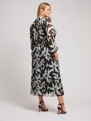 Yours Curve Black London Blurred Floral Print Maxi Wrap Dress - Image 3 of 5