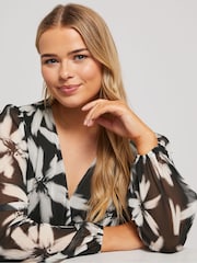 Yours Curve Black London Blurred Floral Print Maxi Wrap Dress - Image 4 of 5