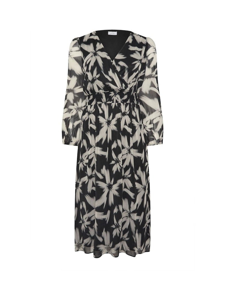 Yours Curve Black London Blurred Floral Print Maxi Wrap Dress - Image 5 of 5